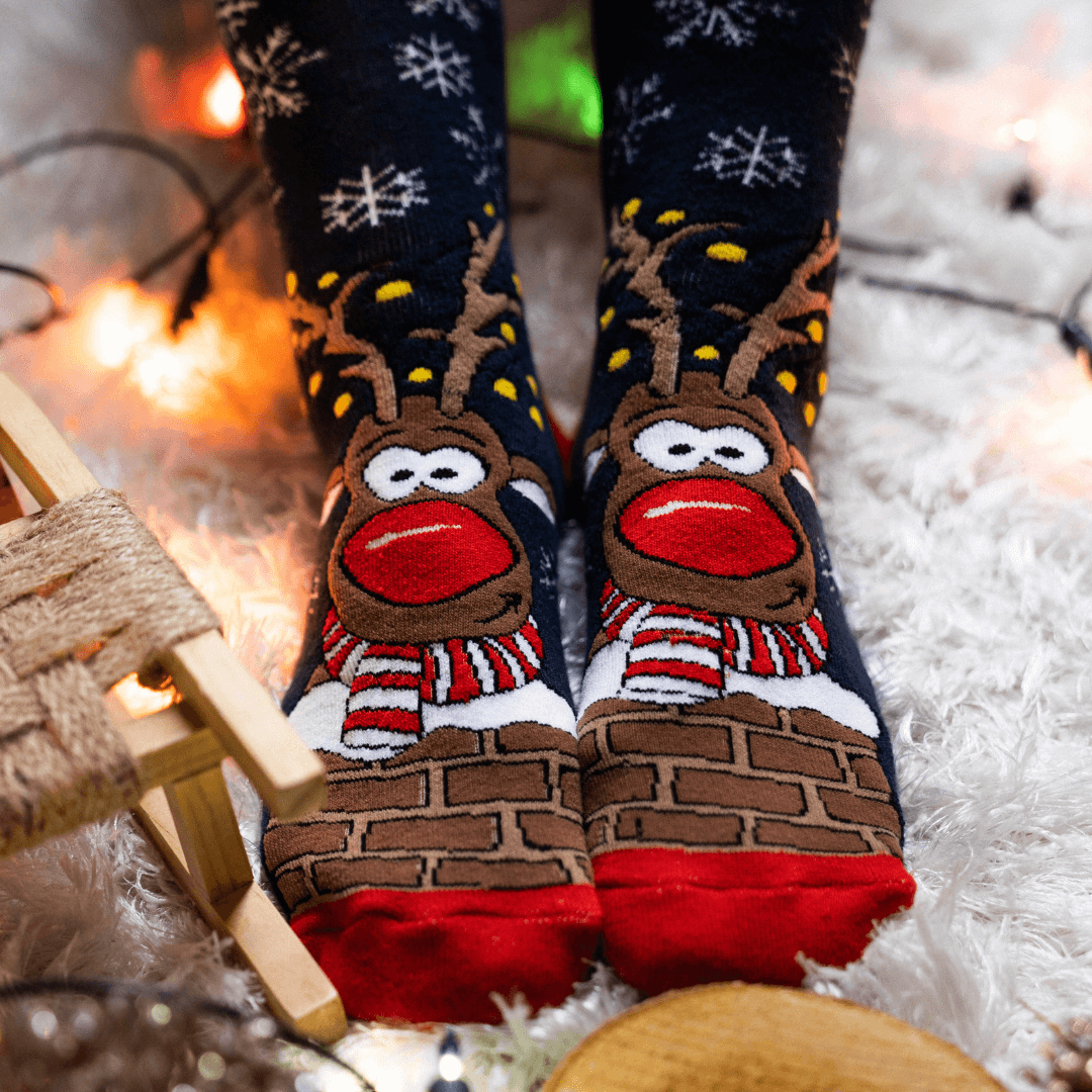 Thermosocken - Rentier + Weihnachtskugel + Geschenkbox 