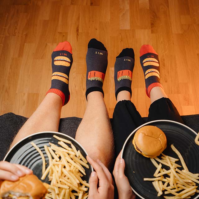 Socken - Hamburger + Pommes frites - niedrig - 2 Paar in einer Geschenkbox