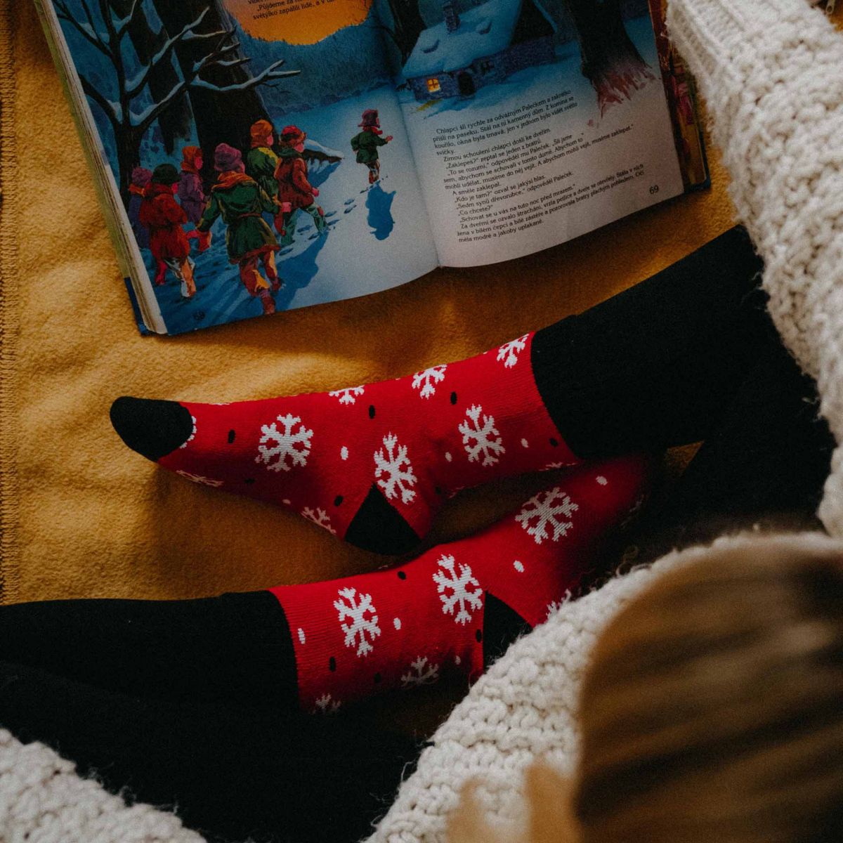 Geschenkset - Thermosocken - Schneeflocken - rot