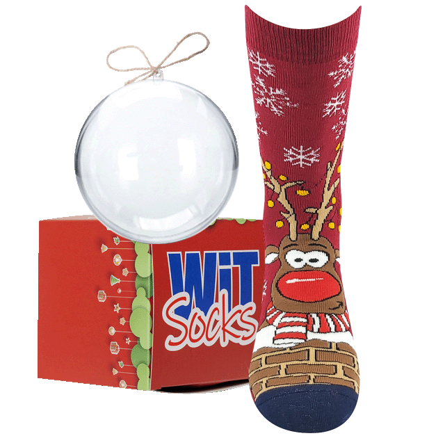 Thermosocken - Rentier 7 + Weihnachtskugel + Geschenkbox 