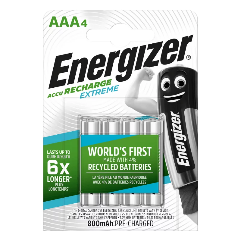 Nabíjecí mikrotužkové baterie EXTREME - 4x AAA - 800 mAh - Energizer