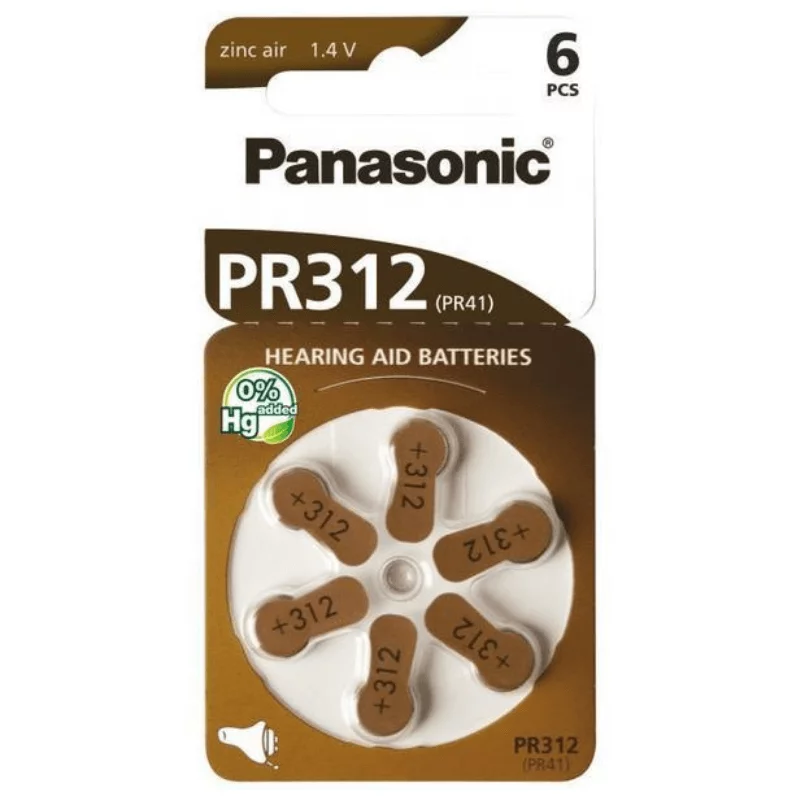 Baterie pro audioprotetiku - 6x PR-312B6 - Panasonic