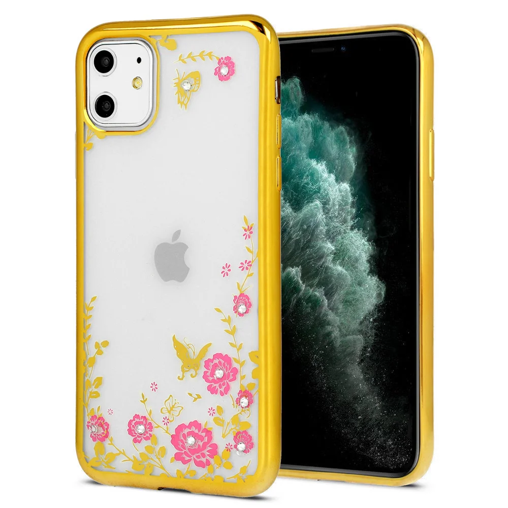 Pouzdro 1Mcz Diamond Flower TPU Apple iPhone 12, iPhone 12 Pro - zlatá