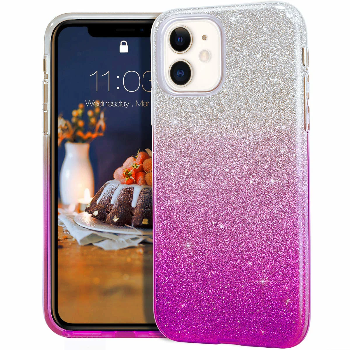 Pouzdro Forcell Shning Case iPhone 11 - Růžové/Stříbrné