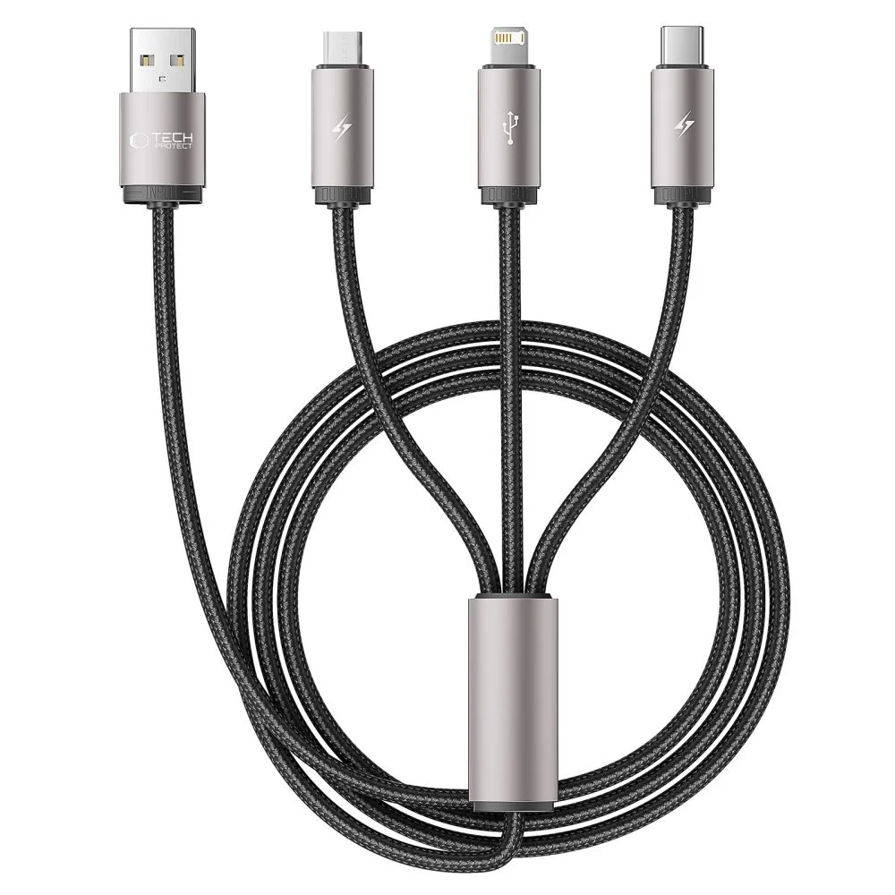 Kabel Tech-Protect UltraBoost YJ-0047 3v1 USB-A na Lightning, USB-C a micro USB šedý