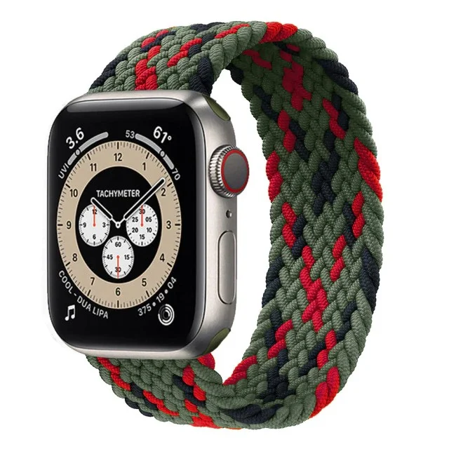Řemínek iMore Braided Solo Loop Apple Watch Series 9/8/7 41mm - zelený/černý/červený (L)