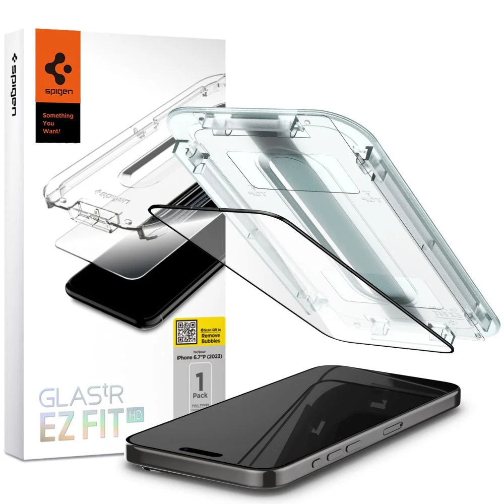 Spigen Glas.TR FC iPhone 15 Pro Max 6.7" "EZ FIT" tempered glass black frame AGL06879
