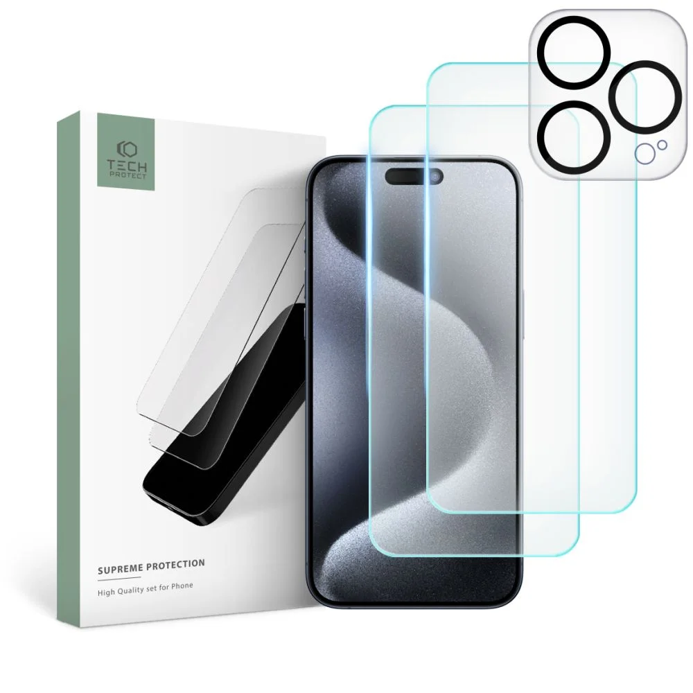 Sada ochranných tvrzených skel Tech-Protect Supreme SET iPhone 15 Pro Max