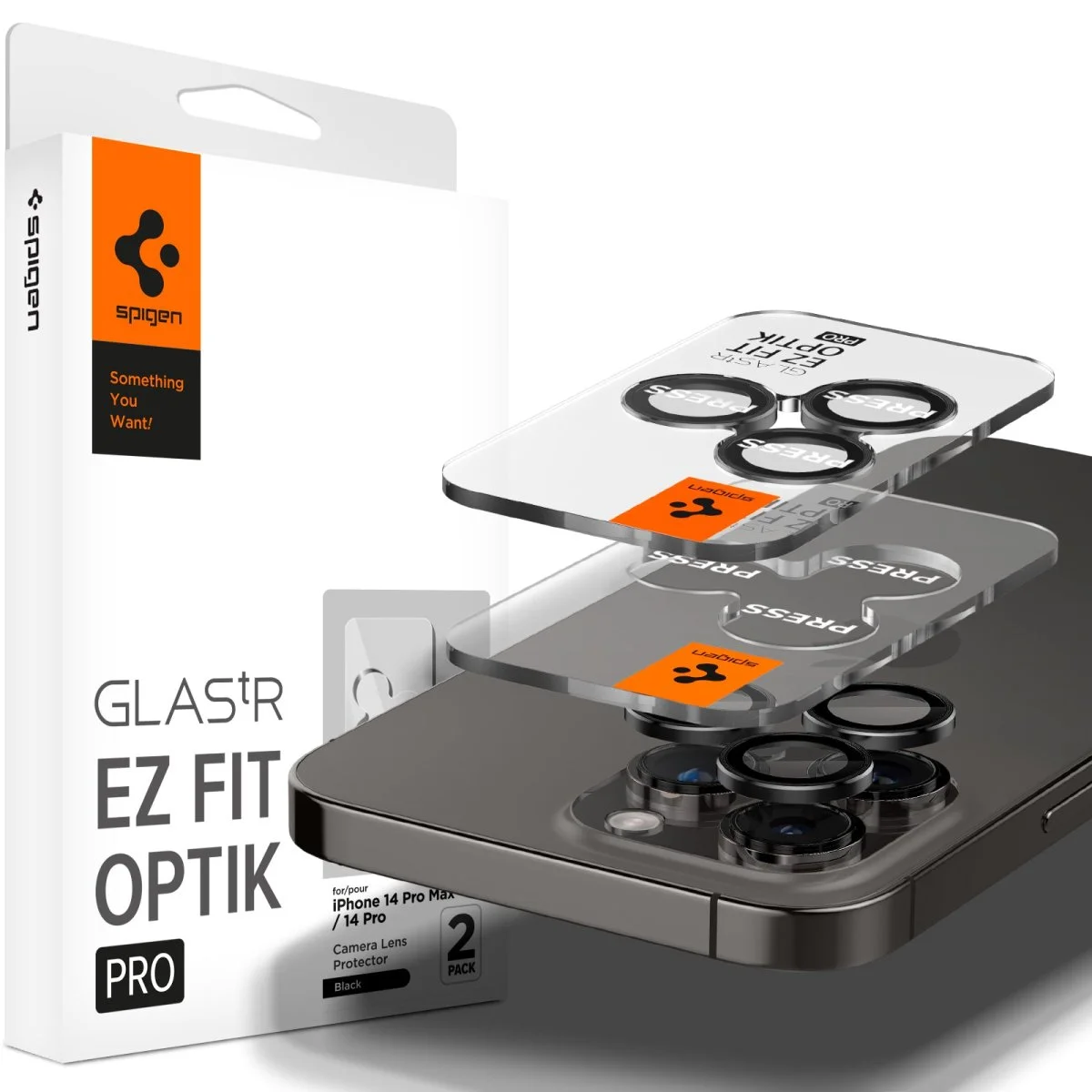 Spigen GLAStR EZ FIT Optik PRO 2-Pack iPhone 14 Pro, 14 Pro Max, 15 Pro, 15 Pro Max - Black