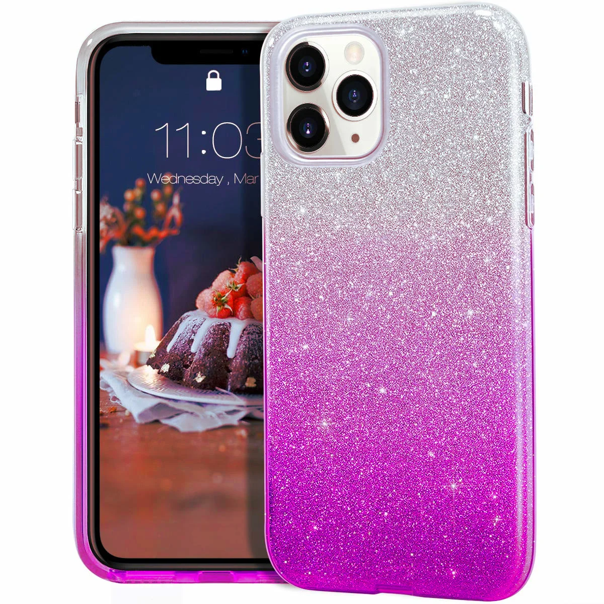 Pouzdro Forcell Shning Case iPhone 11 Pro - Růžové/Stříbrné