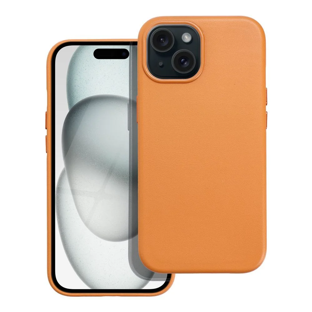 Pouzdro Leather Mag Cover na iPhone 15 - Oranžové
