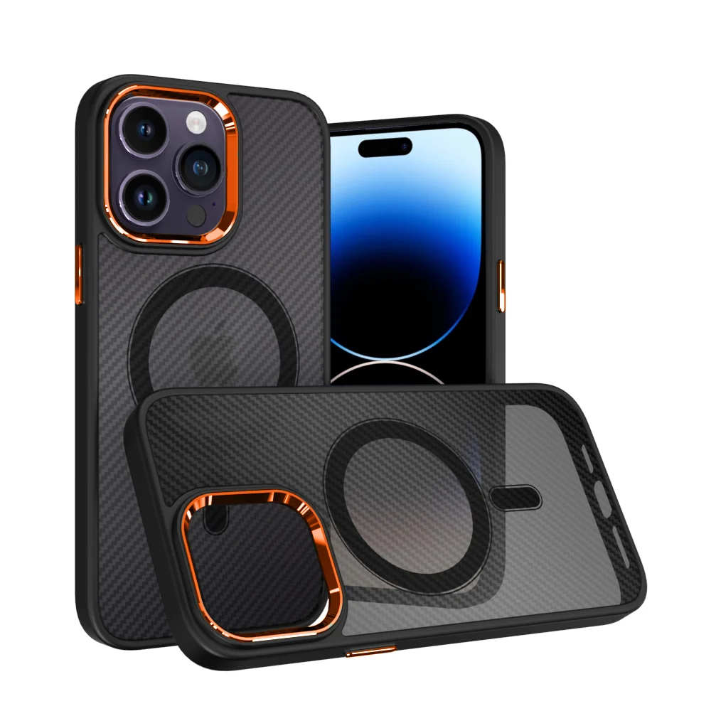 Tel Protect Magnetic Carbon Case Iphone 15 - Černé-oranžové