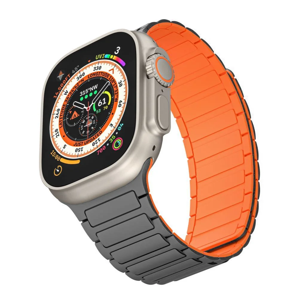 Řemínek Tech-Protect ICONBAND Magnetic pro Apple Watch 4/5/6/7/8/9/SE a Ultra 1/2 44/45/49mm - Titan/Oranžový